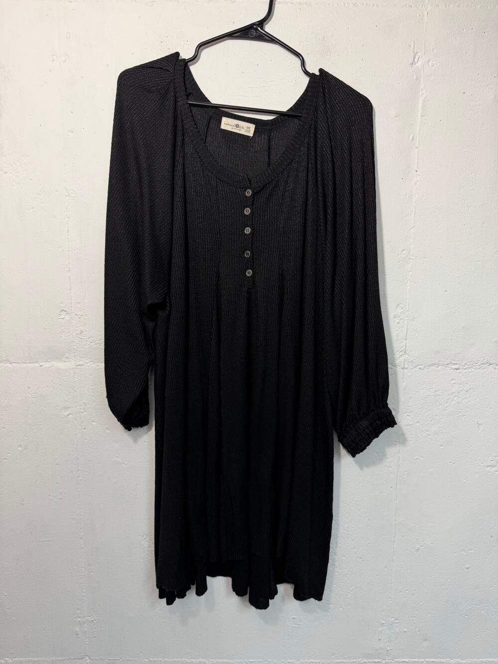 Natural Life ONE SIZE Black Dress 1/4 Length Sleeves Swing Dress